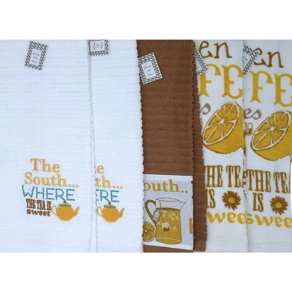10 Pc Set Sweet Tea Absorbent Kitchen Towels 100% Cotton Embellished  A6456 - Picture 3 of 6
